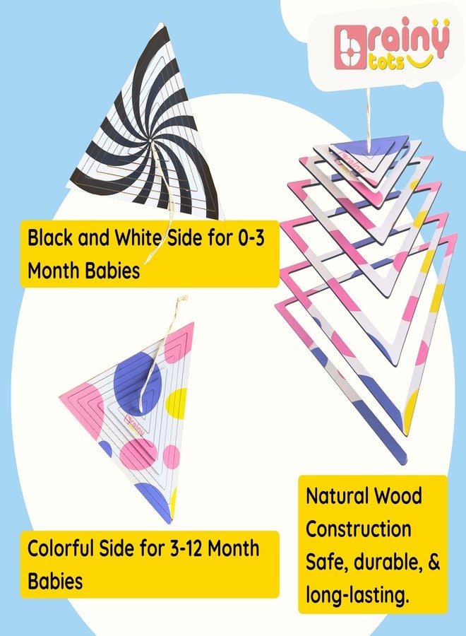 Brainytots Spiral Hanging Toy Mobile | Hanging Mobile for Baby 0-6 Months | Dual-Sided Black-&-White + Color | Wooden Cot Mobile Hanging Toy | Cradle Toys Hanging | Bed Hanging Toys ASIN (Triangle) - Image 3